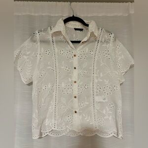 Zara White Floral Eyelet Blouse